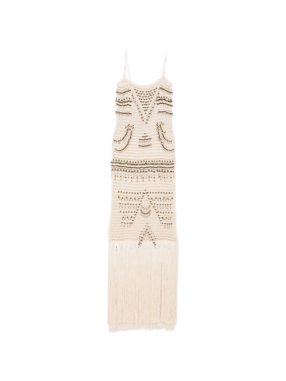 Abito lungo Takara con frange e decorazioni di perline in beige Bless - donna 