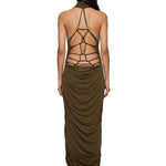 Abito midi con scollo a V profondo in verde Blumarine - donna 
