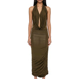 Abito midi con scollo a V profondo in verde Blumarine - donna 