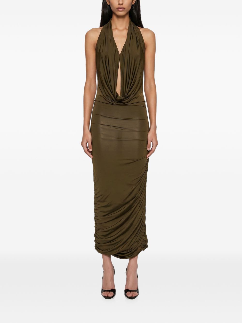 Abito midi con scollo a V profondo in verde Blumarine - donna 