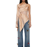Top satinato con inserti in pizzo in beige Blumarine - donna 