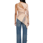Top satinato con inserti in pizzo in beige Blumarine - donna 