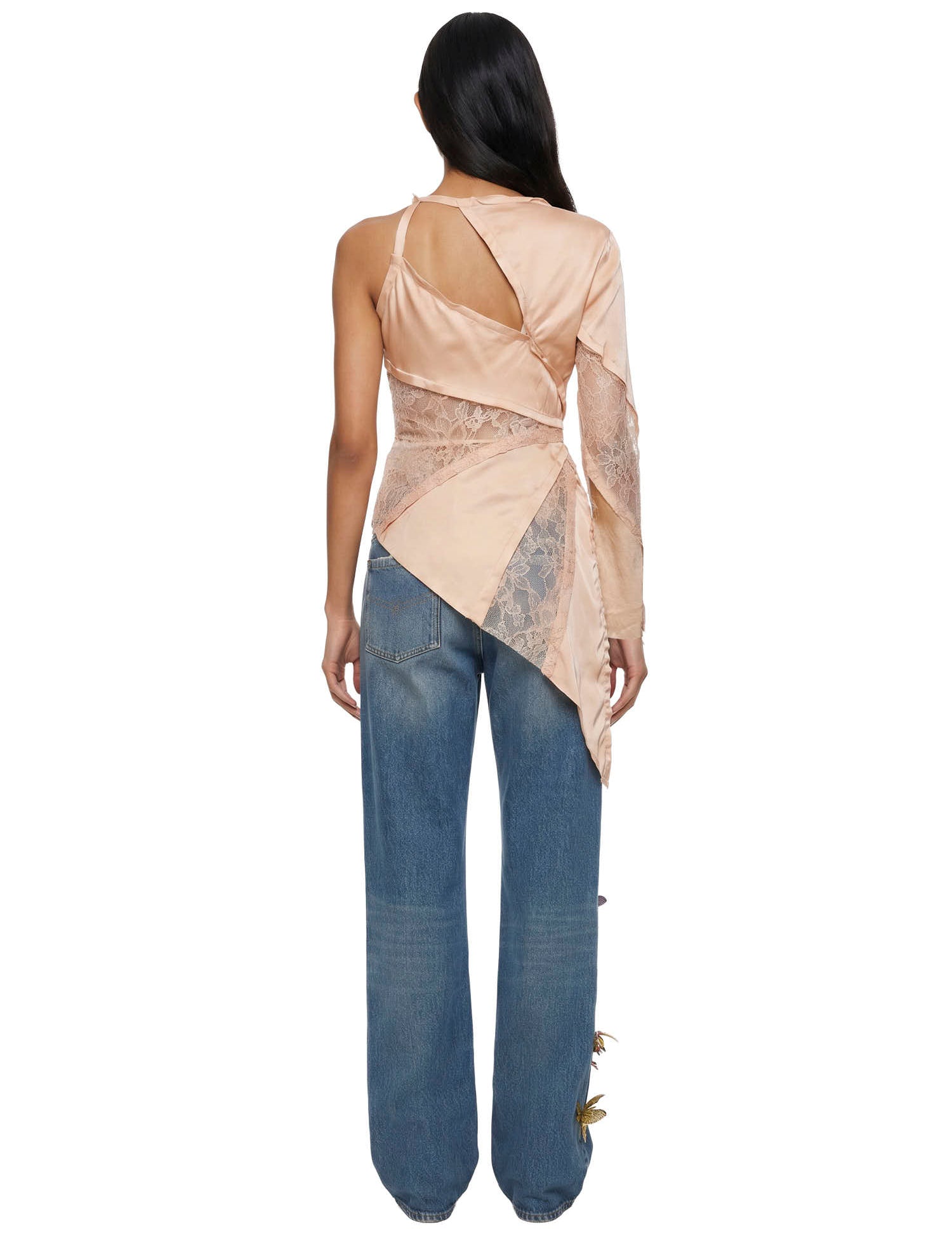 Top satinato con inserti in pizzo in beige Blumarine - donna 