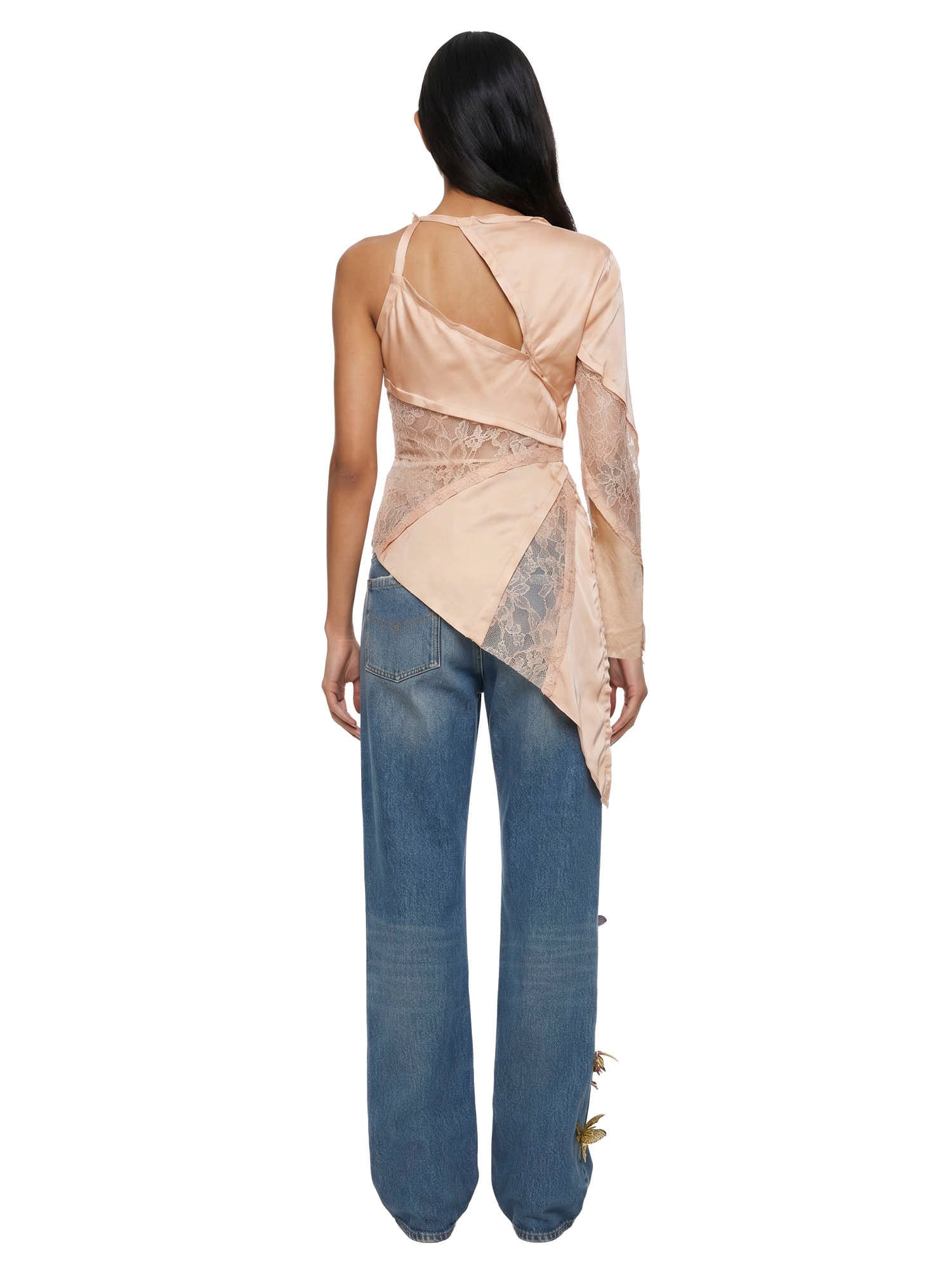 Top satinato con inserti in pizzo in beige Blumarine - donna 