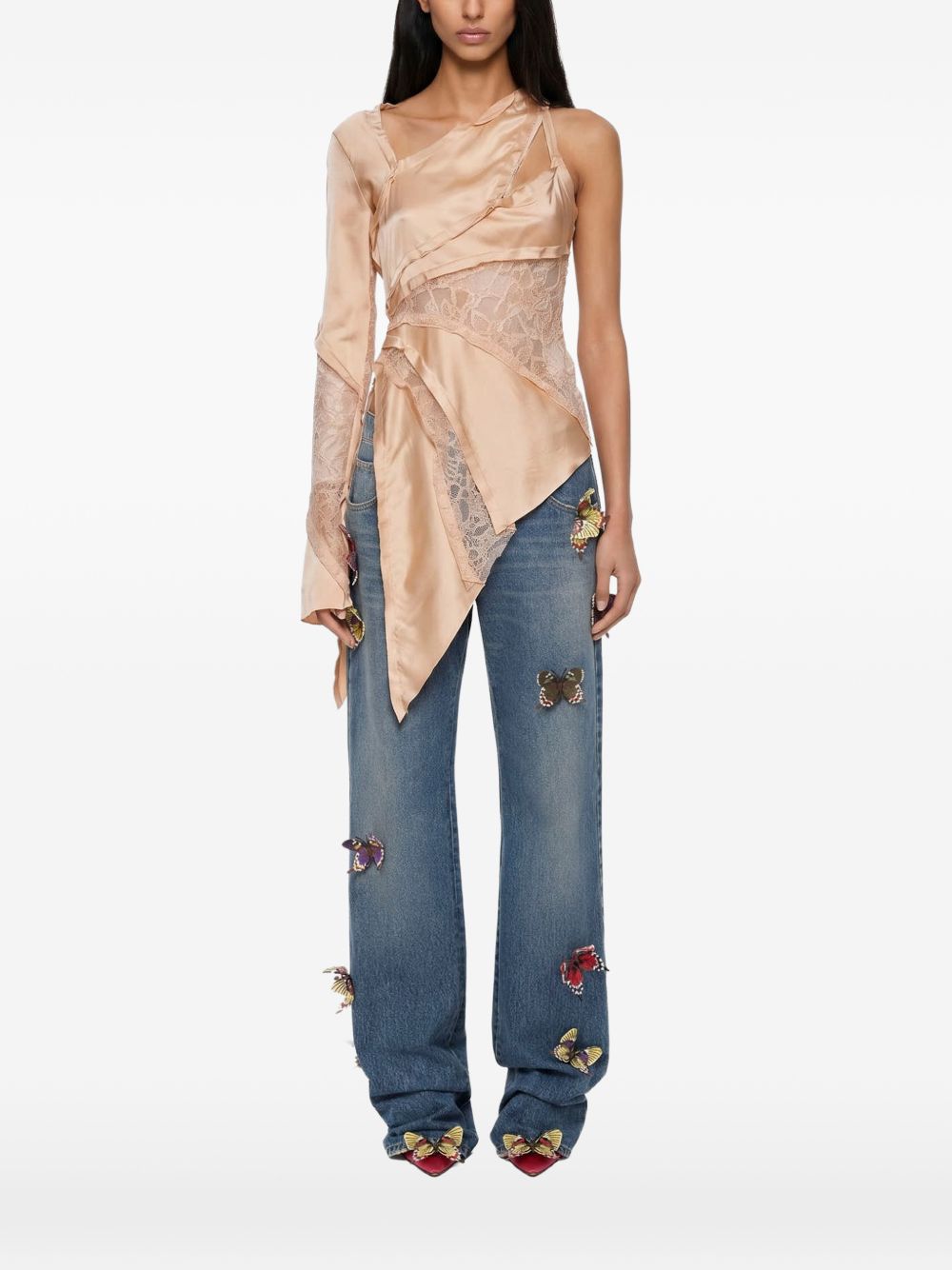 Top satinato con inserti in pizzo in beige Blumarine - donna 