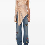 Top satinato con inserti in pizzo in beige Blumarine - donna 