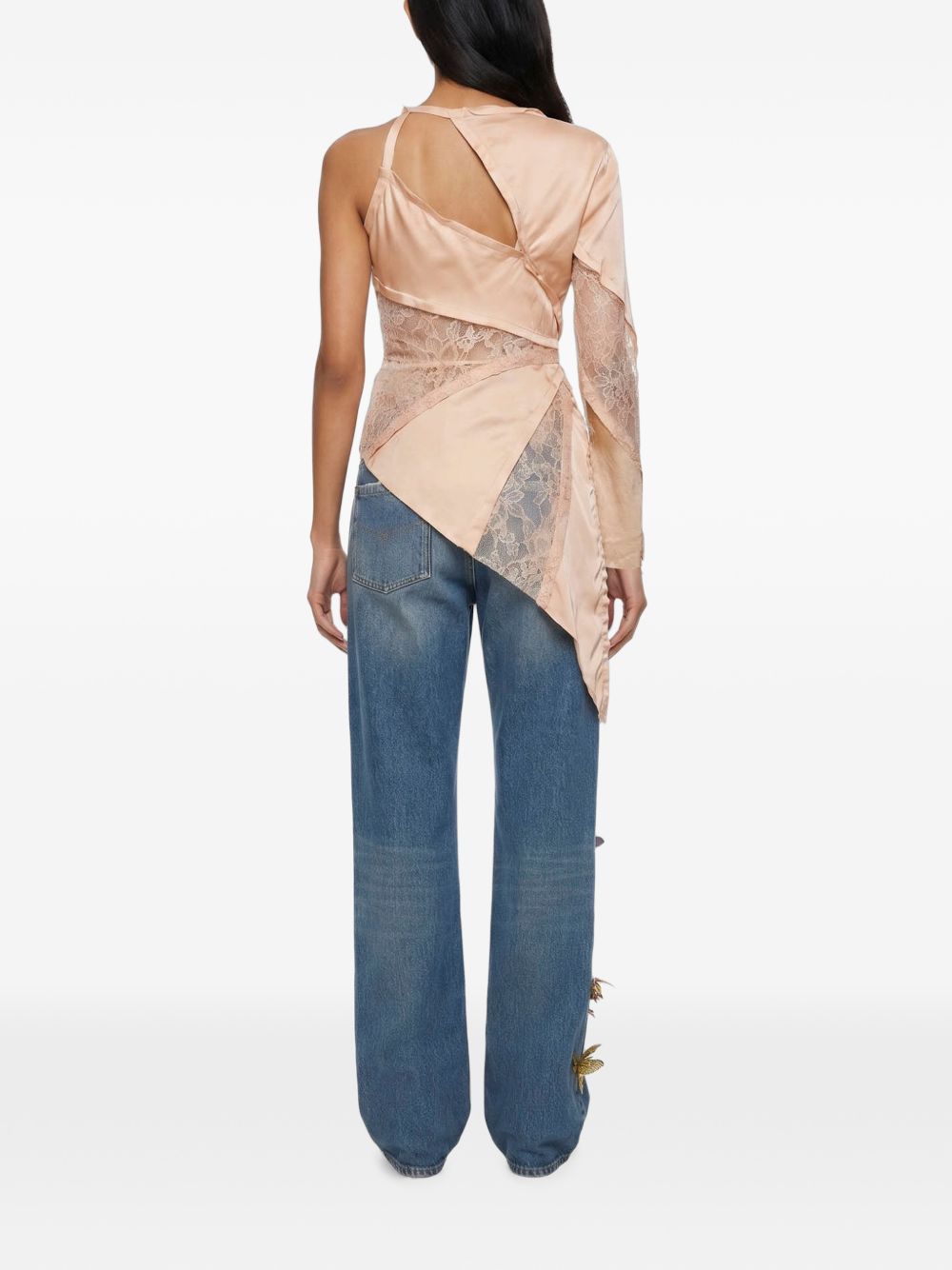 Top satinato con inserti in pizzo in beige Blumarine - donna 