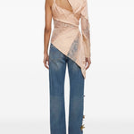 Top satinato con inserti in pizzo in beige Blumarine - donna 
