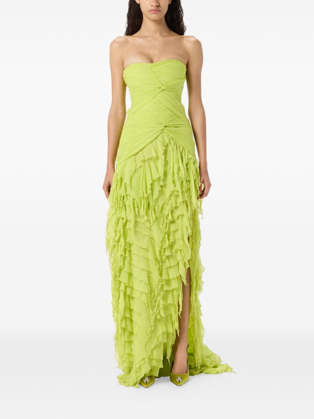 Abito lungo in georgette con ruches in verde Blumarine - donna 