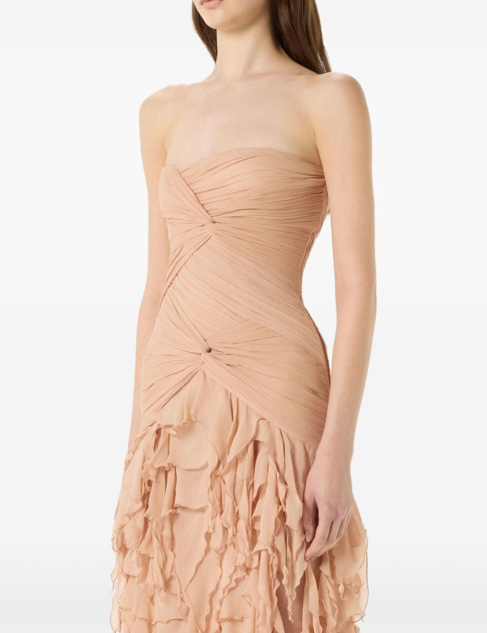 Abito lungo in georgette con ruches in rosa pesca Blumarine - donna 