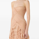 Abito lungo in georgette con ruches in rosa pesca Blumarine - donna 