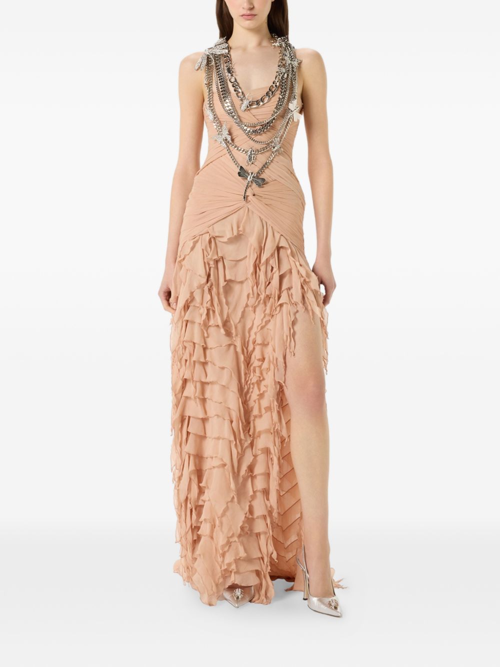Abito lungo in georgette con ruches in rosa pesca Blumarine - donna 