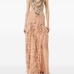 Abito lungo in georgette con ruches in rosa pesca Blumarine - donna 
