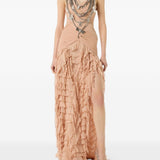Abito lungo in georgette con ruches in rosa pesca Blumarine - donna 