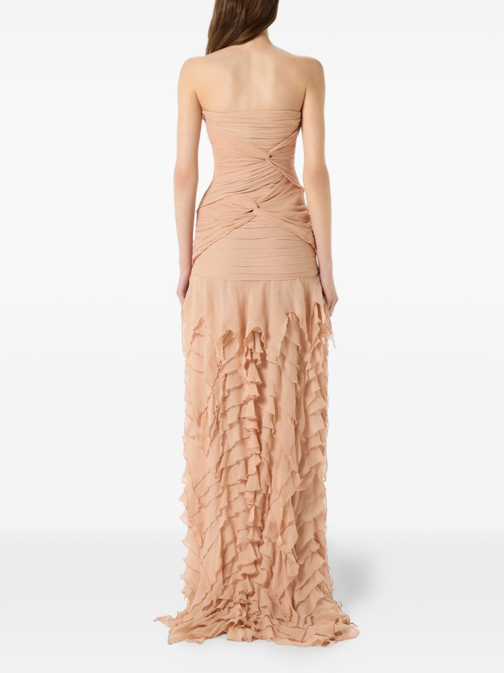 Abito lungo in georgette con ruches in rosa pesca Blumarine - donna 