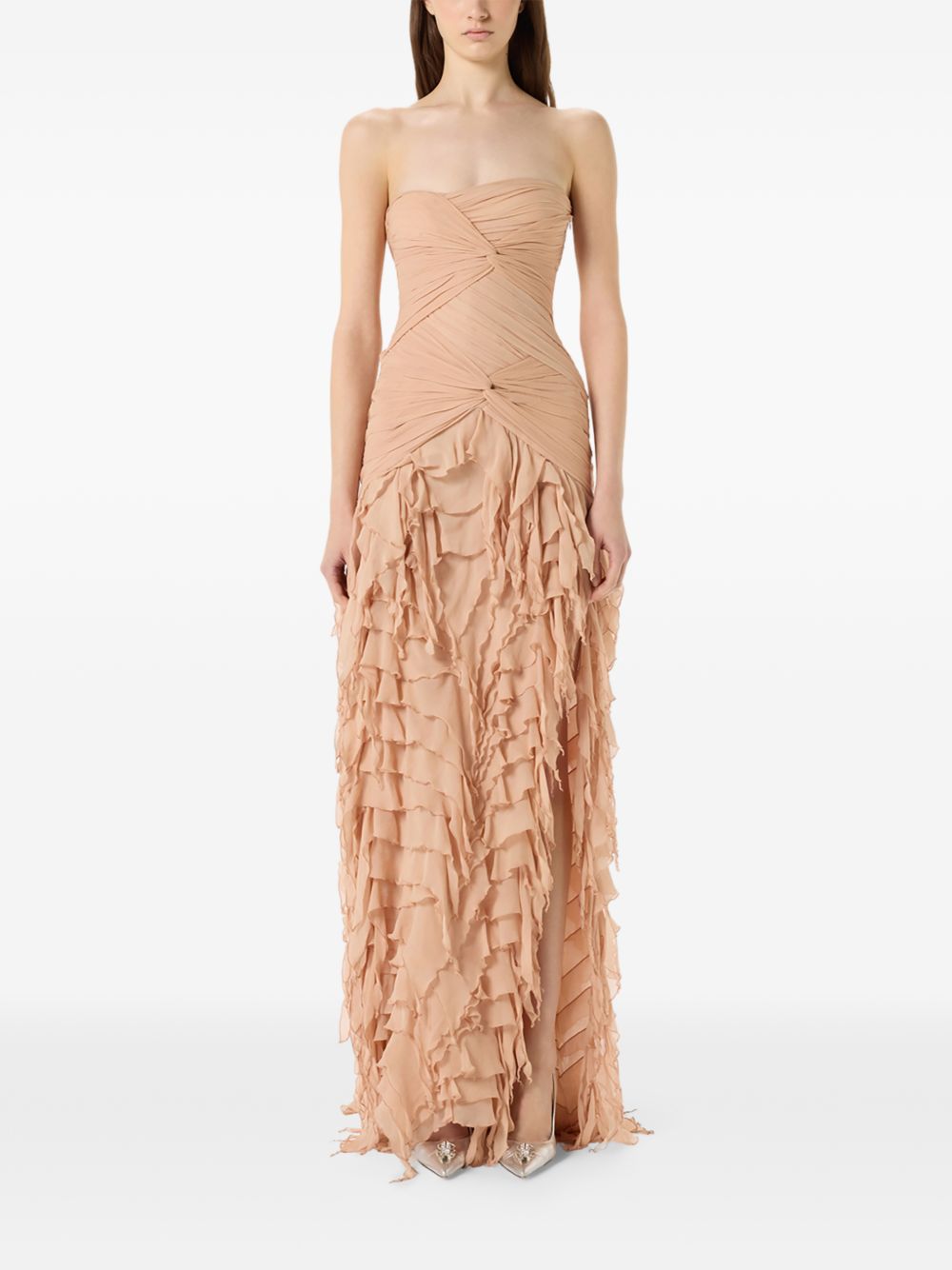 Abito lungo in georgette con ruches in rosa pesca Blumarine - donna 