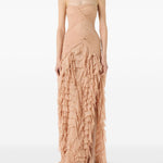 Abito lungo in georgette con ruches in rosa pesca Blumarine - donna 