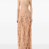 Abito lungo in georgette con ruches in rosa pesca Blumarine - donna 