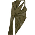 Top in raso con pizzo monospalla in verde Blumarine - donna 