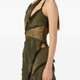 Top in raso con pizzo monospalla in verde Blumarine - donna 