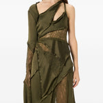 Top in raso con pizzo monospalla in verde Blumarine - donna 