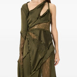 Top in raso con pizzo monospalla in verde Blumarine - donna 