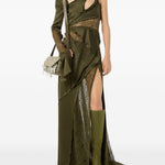 Top in raso con pizzo monospalla in verde Blumarine - donna 