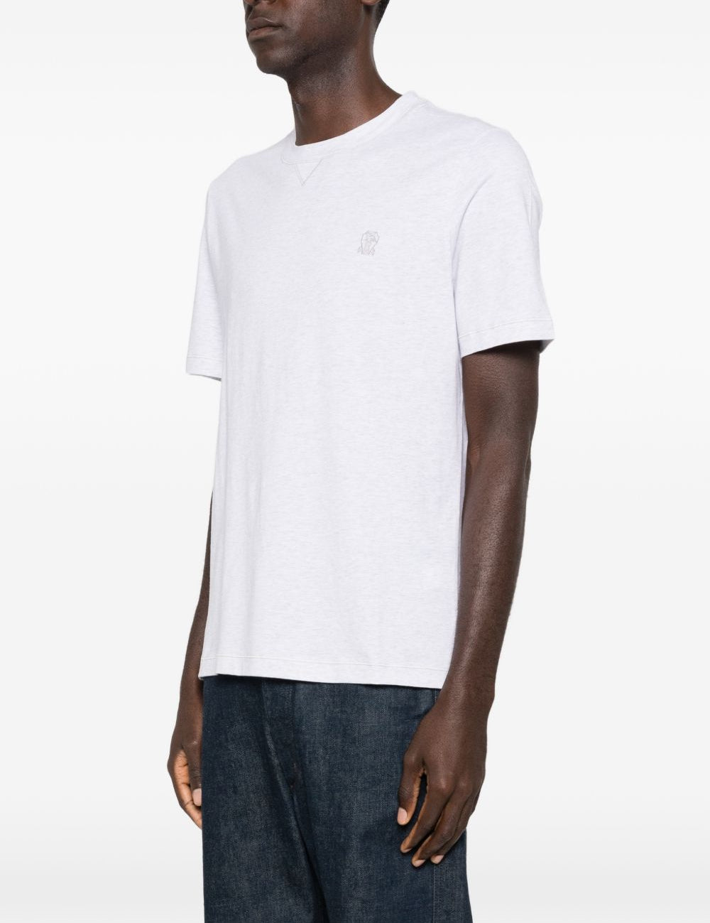 T-shirt con logo a girocollo in bianco Brunello cucinelli - uomo 