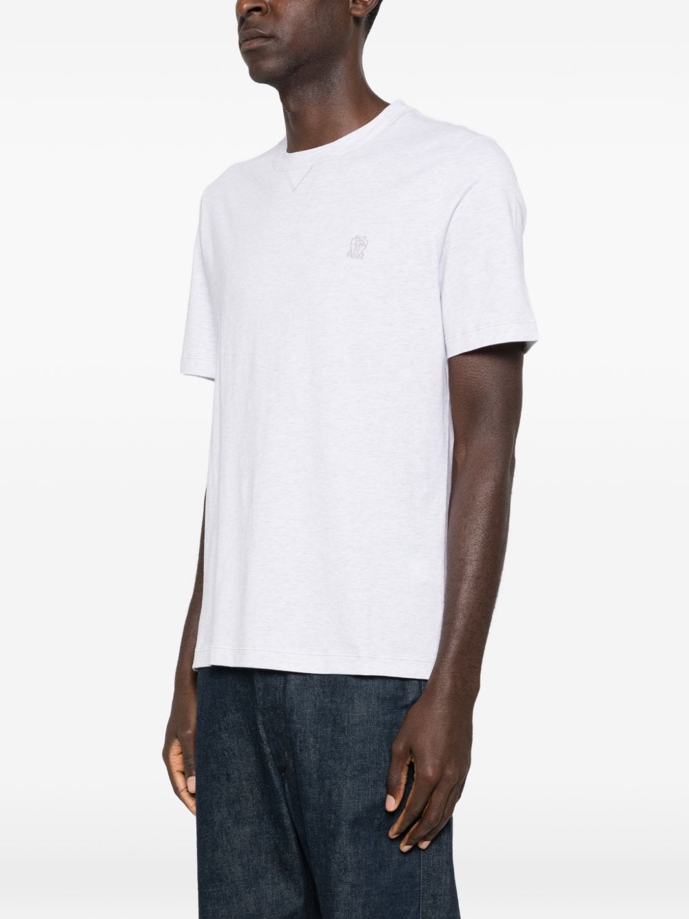 T-shirt con logo a girocollo in bianco Brunello cucinelli - uomo 