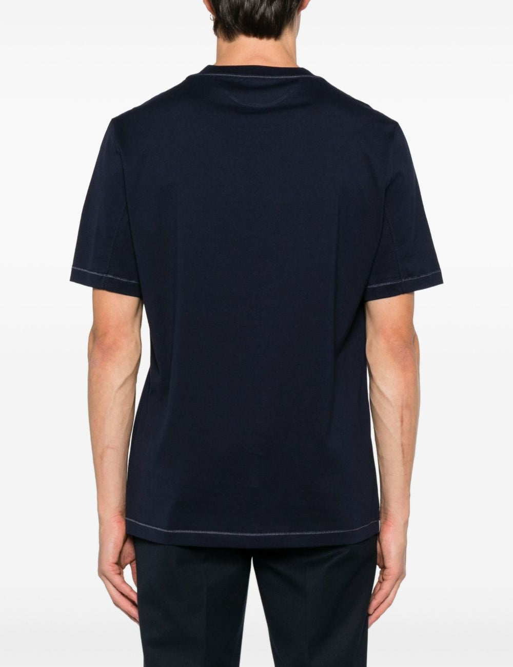 T-shirt girocollo con logo ricamato in blu Brunello cucinelli - uomo 