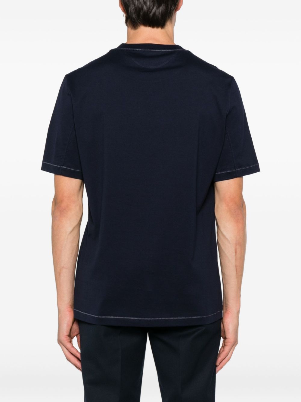 T-shirt girocollo con logo ricamato in blu Brunello cucinelli - uomo 