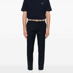 T-shirt girocollo con logo ricamato in blu Brunello cucinelli - uomo 