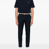 T-shirt girocollo con logo ricamato in blu Brunello cucinelli - uomo 