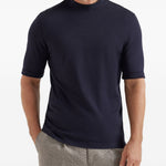 T-shirt con collo rialzato in blu Brunello cucinelli - uomo 