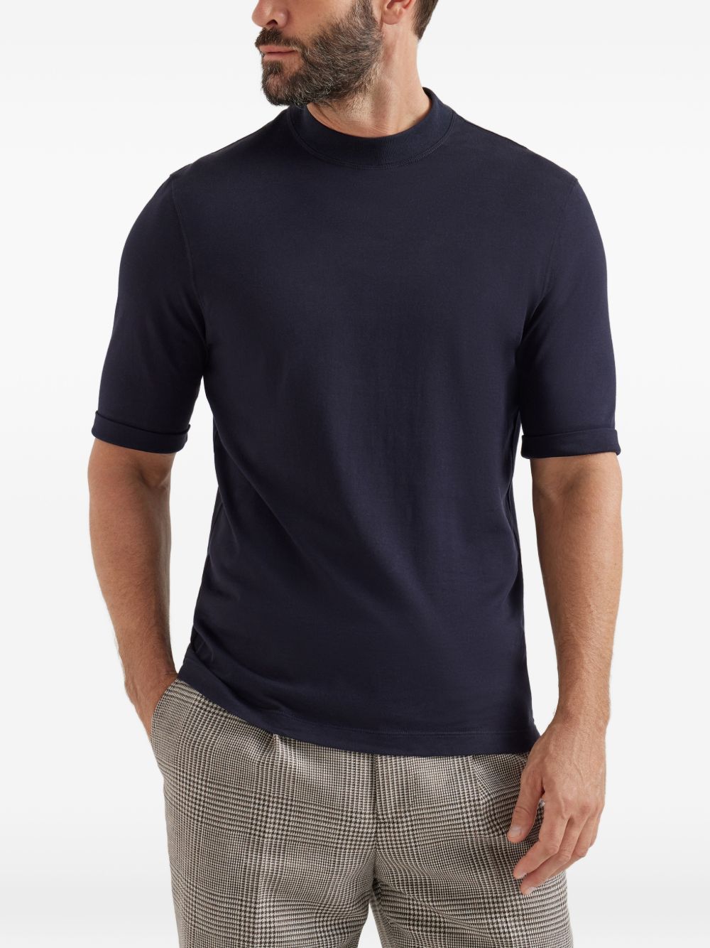 T-shirt con collo rialzato in blu Brunello cucinelli - uomo 
