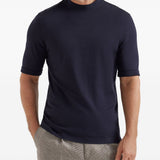 T-shirt con collo rialzato in blu Brunello cucinelli - uomo 