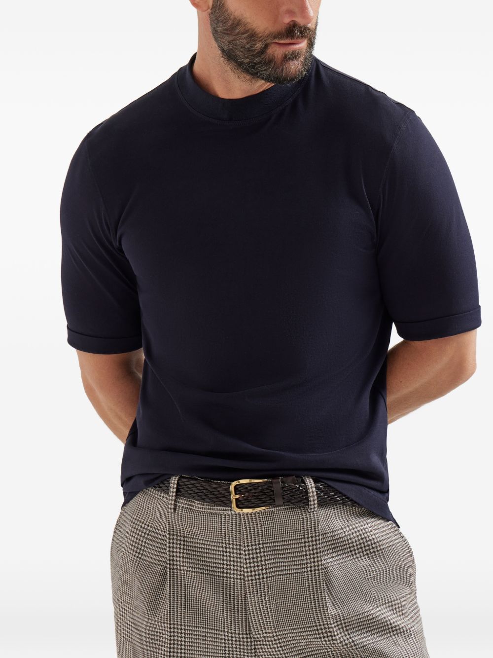 T-shirt con collo rialzato in blu Brunello cucinelli - uomo 