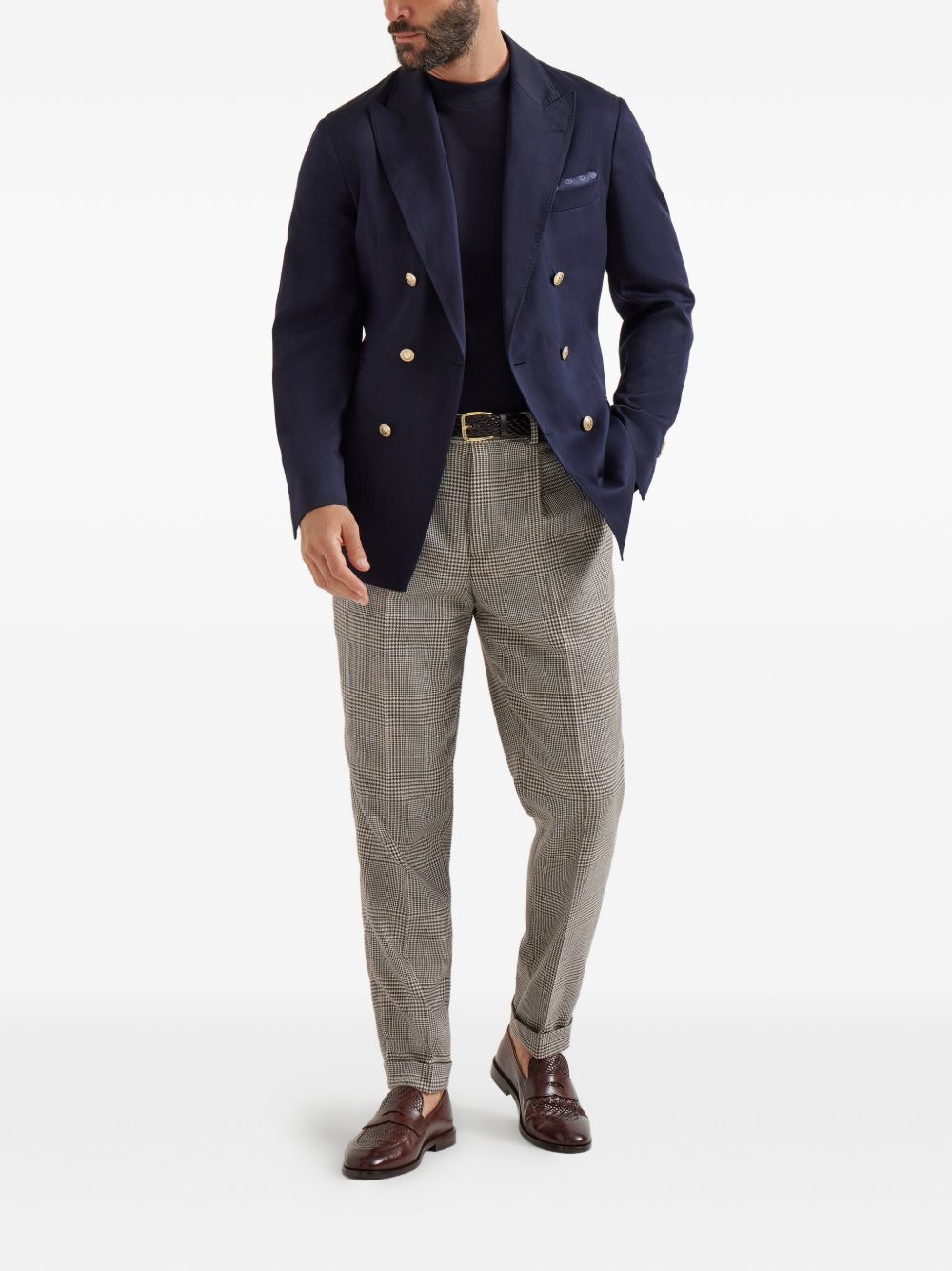 T-shirt con collo rialzato in blu Brunello cucinelli - uomo 