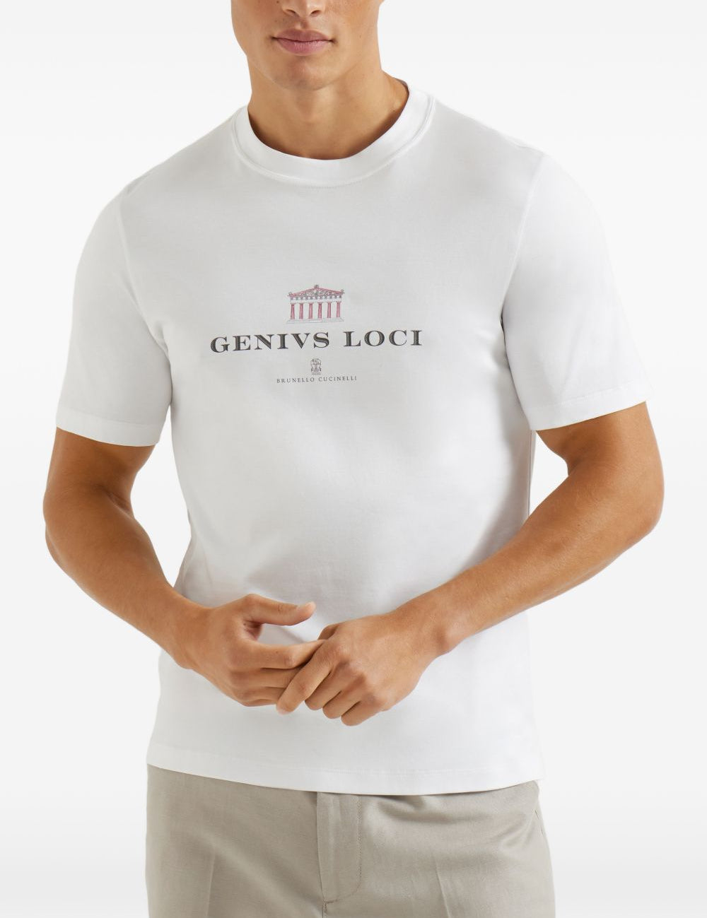 T-shirt girocollo con stampa in bianco Brunello cucinelli - uomo 