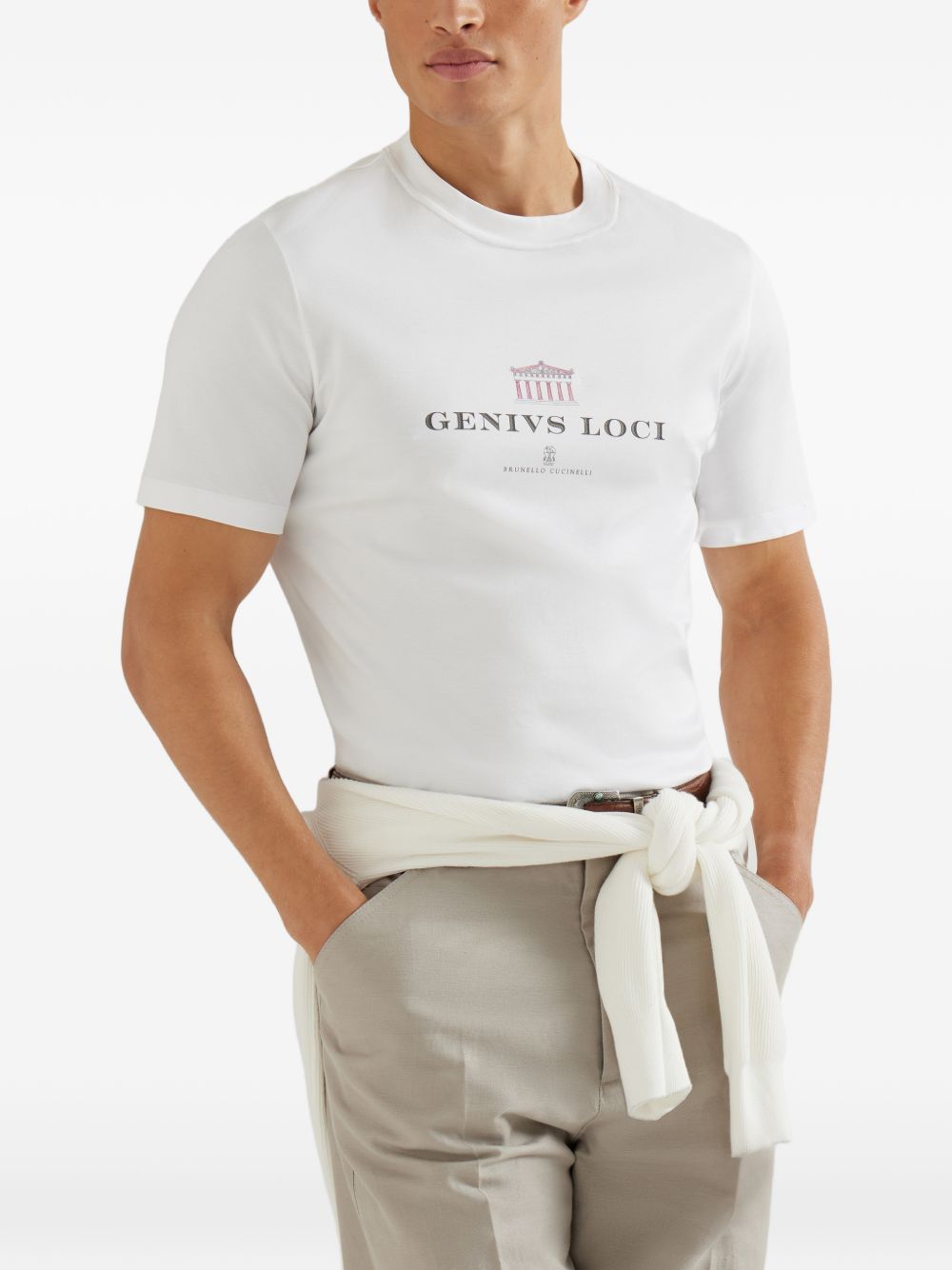 T-shirt girocollo con stampa in bianco Brunello cucinelli - uomo 