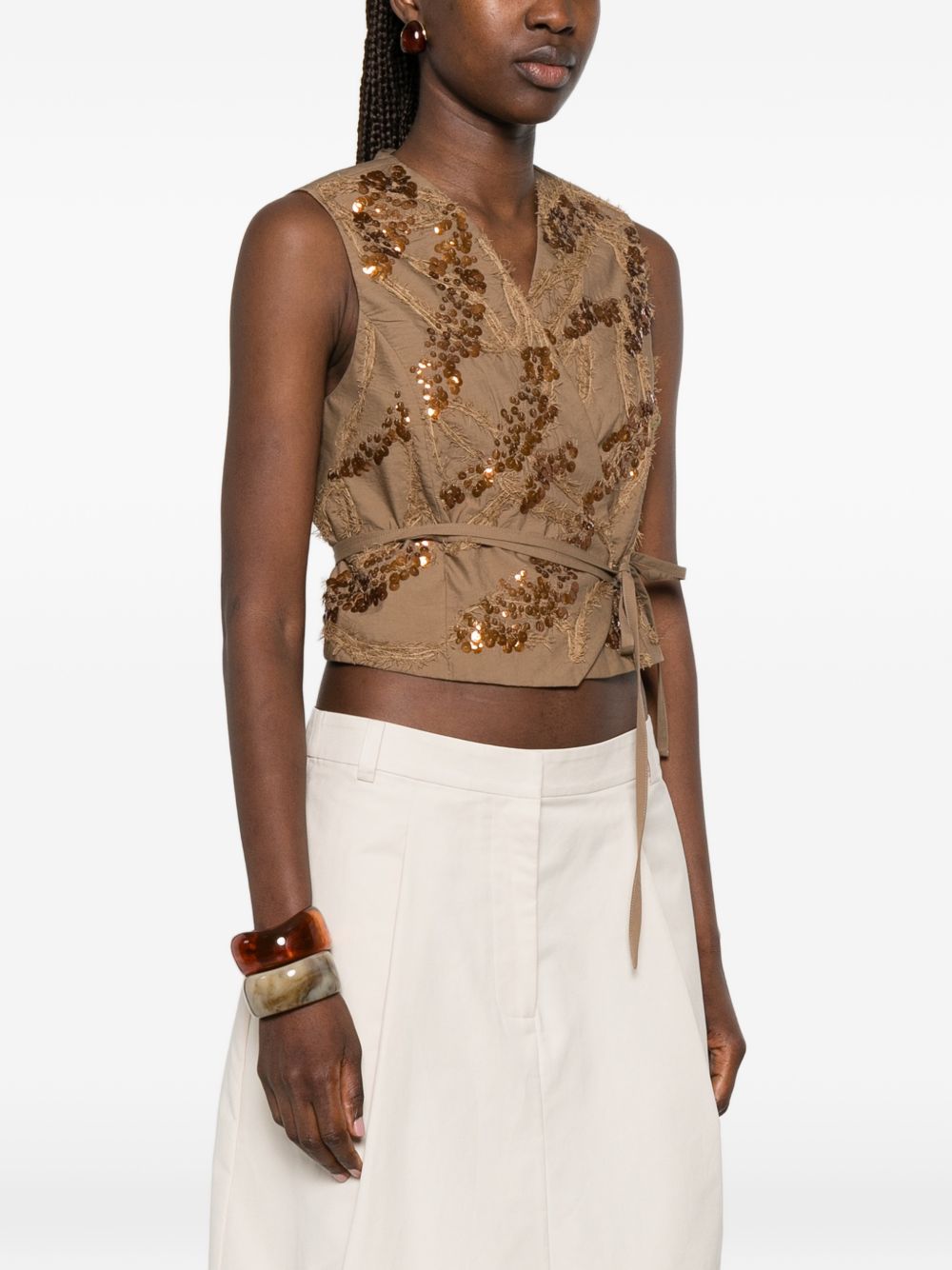 Gilet decorato con paillettes in marrone Brunello cucinelli - donna 