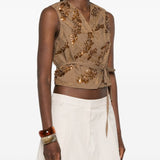Gilet decorato con paillettes in marrone Brunello cucinelli - donna 