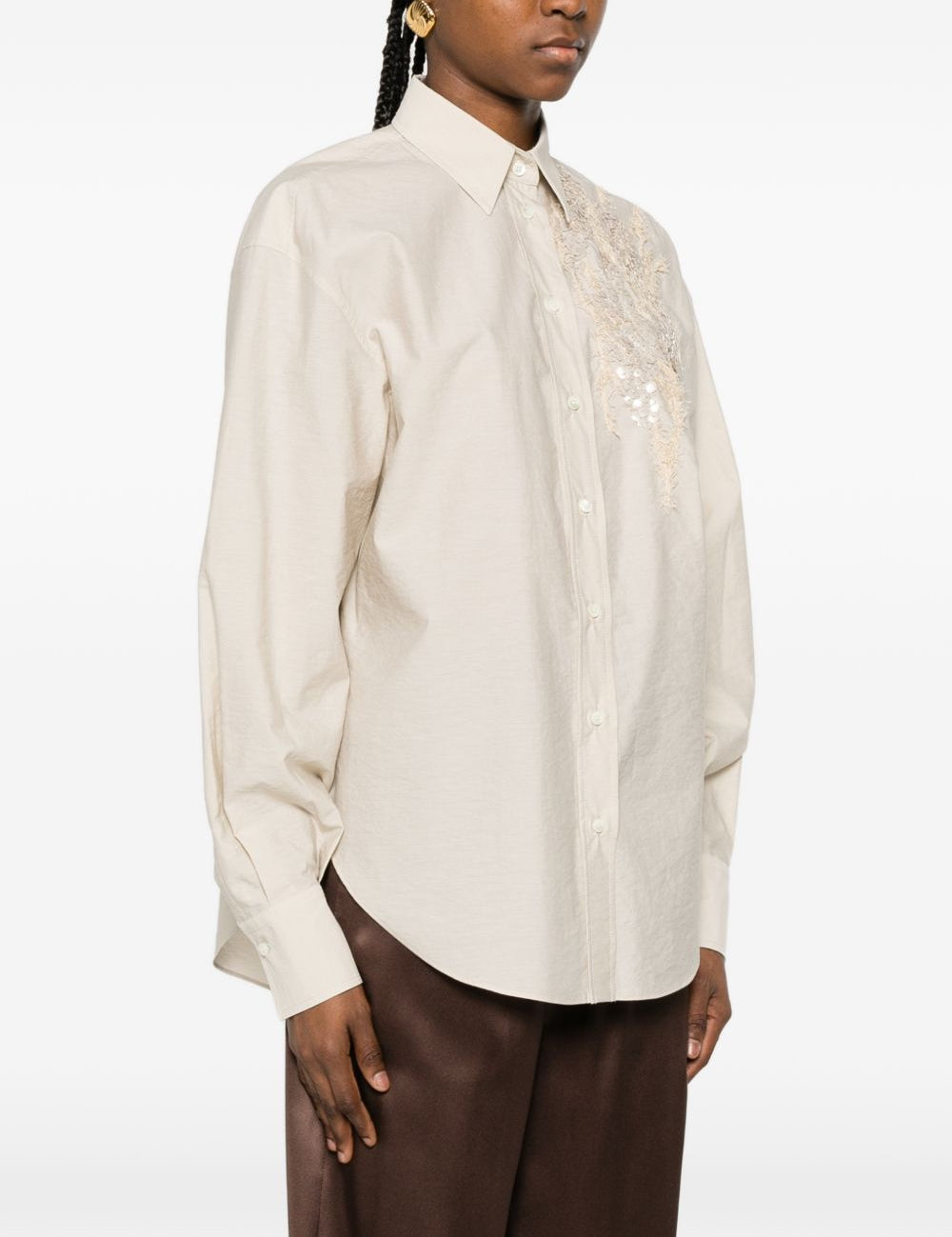 Camicia con ricamo paillettes in rosa brunello cucinelli - donna 