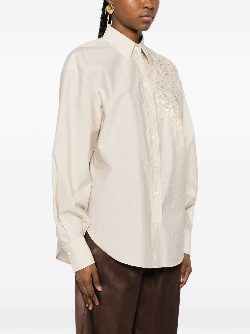 Camicia con ricamo paillettes in rosa brunello cucinelli - donna 