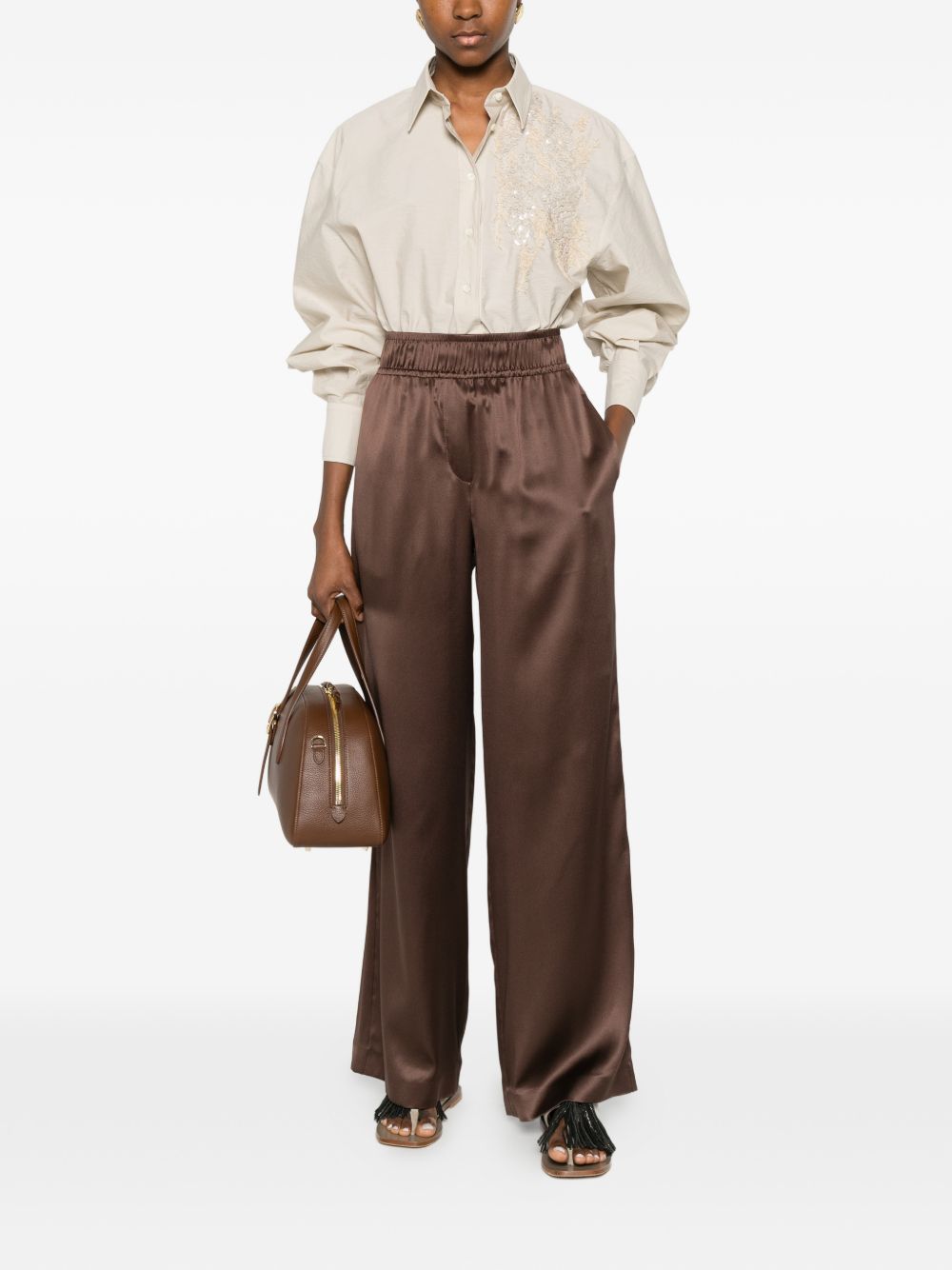 Camicia con ricamo paillettes in rosa brunello cucinelli - donna 