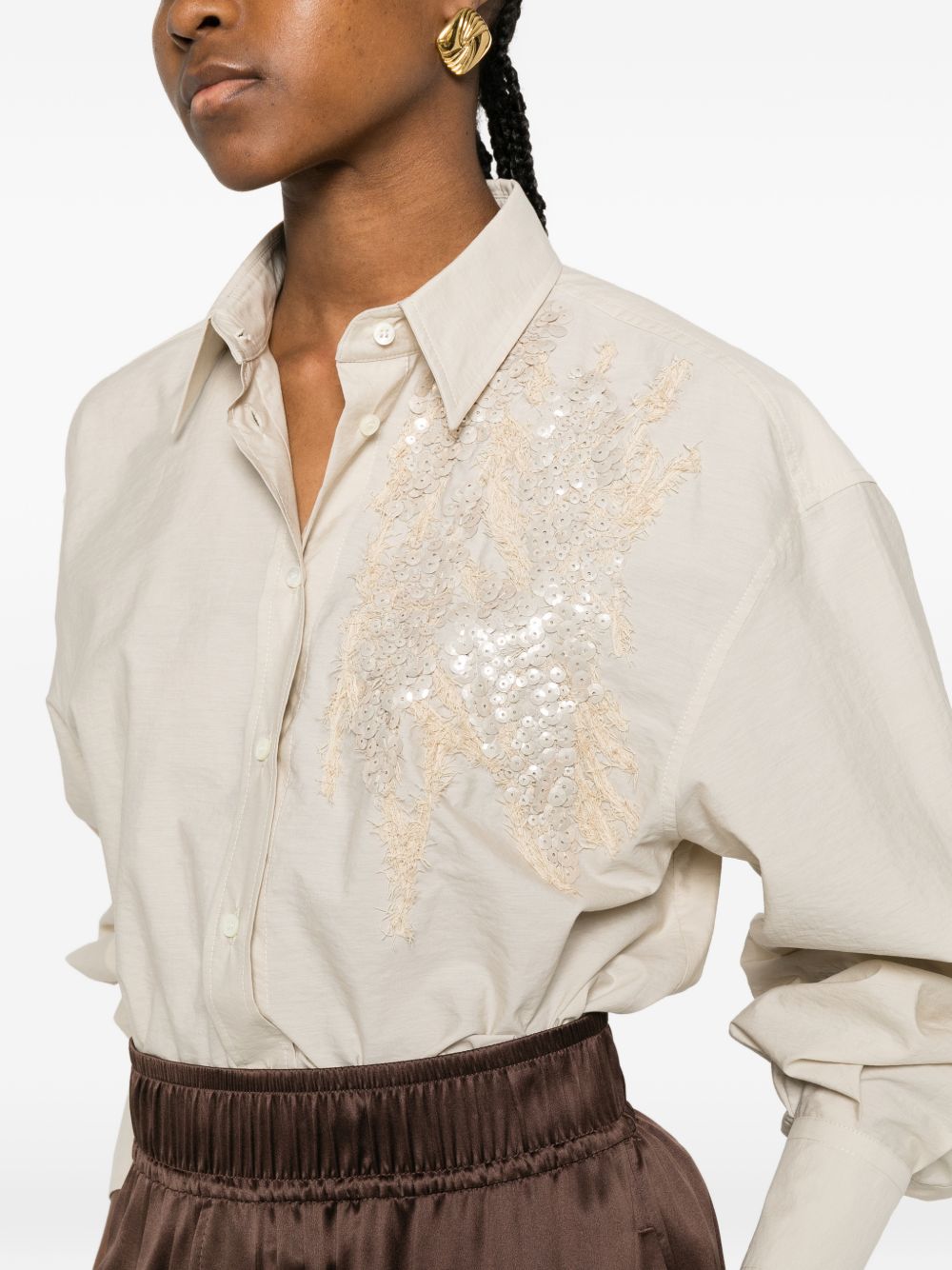 Camicia con ricamo paillettes in rosa brunello cucinelli - donna 