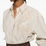 Camicia con ricamo paillettes in rosa brunello cucinelli - donna 