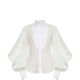 Camicia con maniche bishop in bianco Brunello Cucinelli - donna 