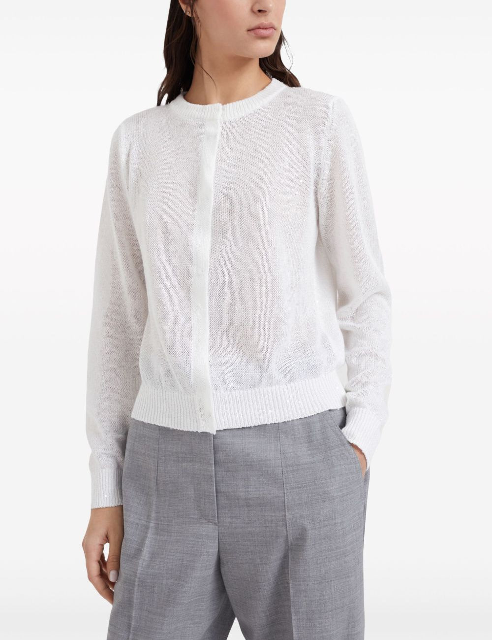 Cardigan con chiusura nascosta in bianco Brunello cucinelli - donna 