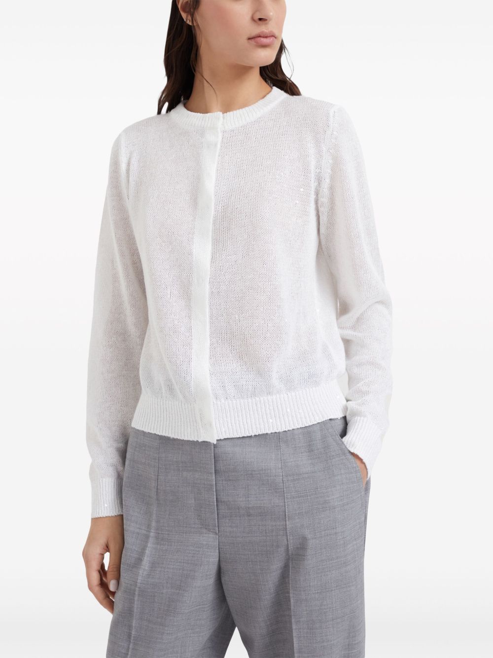 Cardigan con chiusura nascosta in bianco Brunello cucinelli - donna 